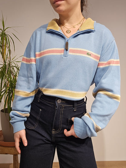 Pull camionneur en coton bleu ciel à rayures - L