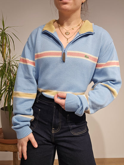 Pull camionneur en coton bleu ciel à rayures - L