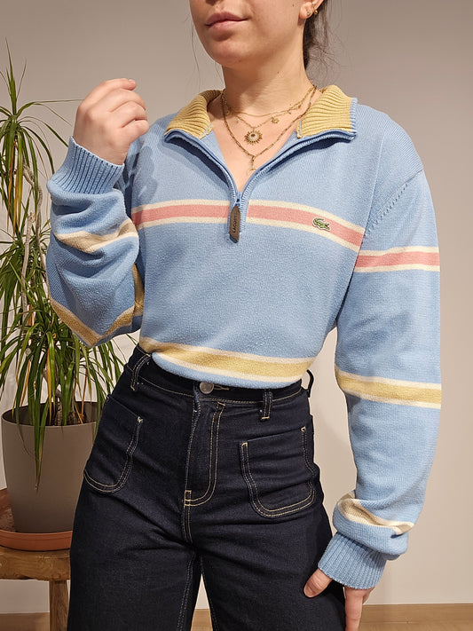 Pull camionneur en coton bleu ciel à rayures - L