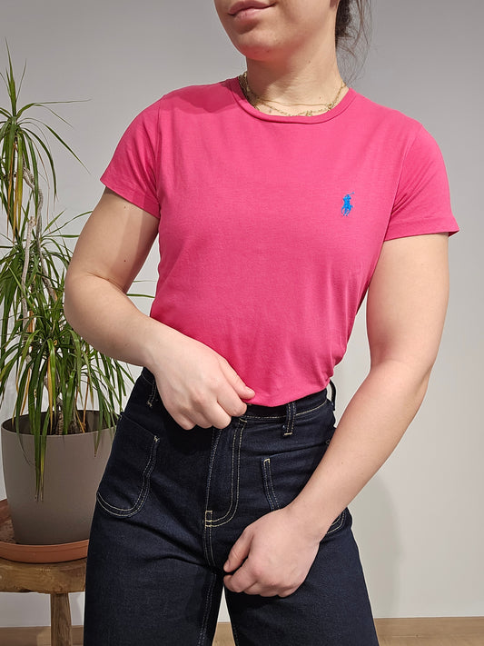 Tee-shirt col rond en coton rose - S