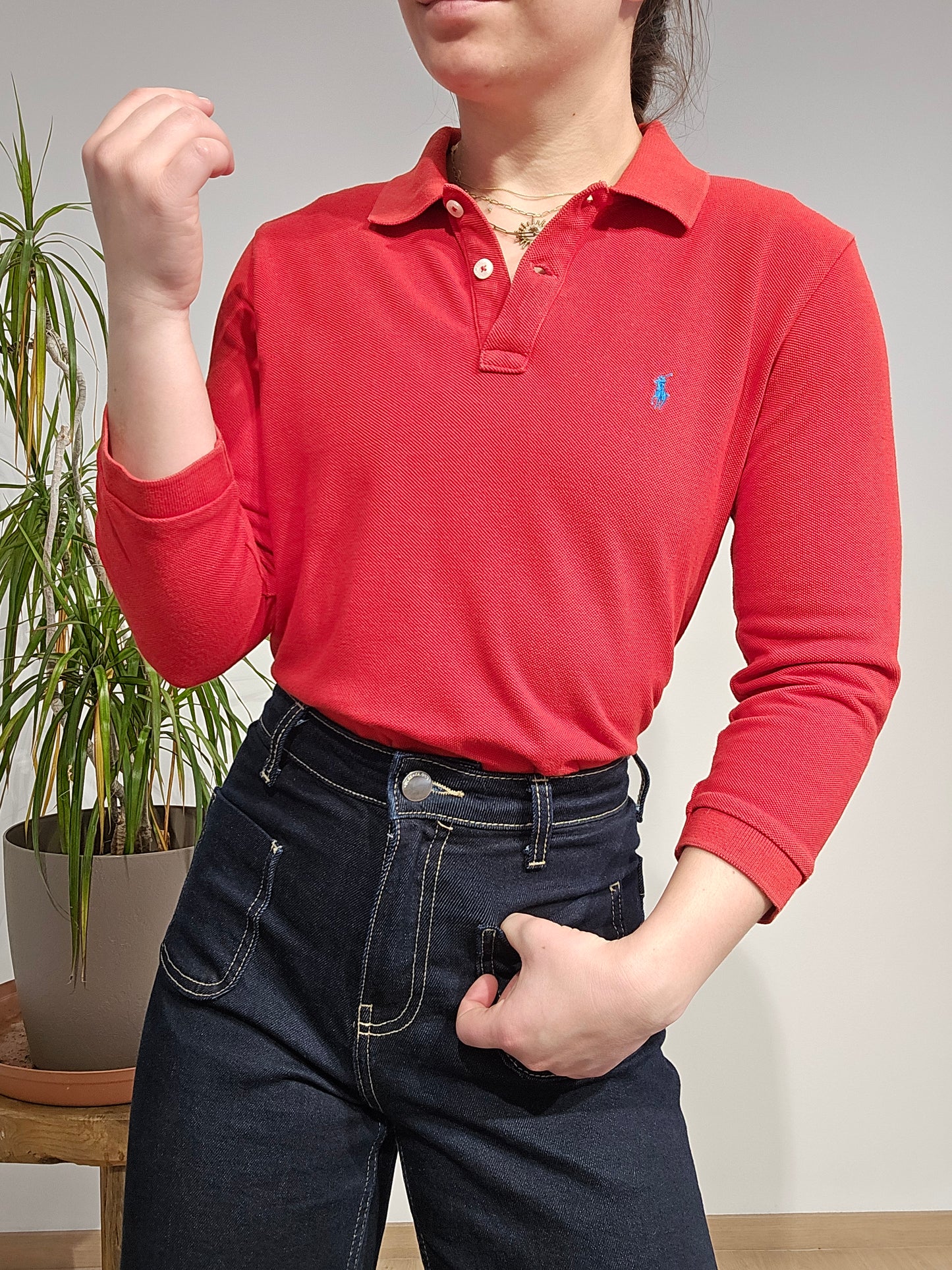 Polo silm fit en coton rouge - XS