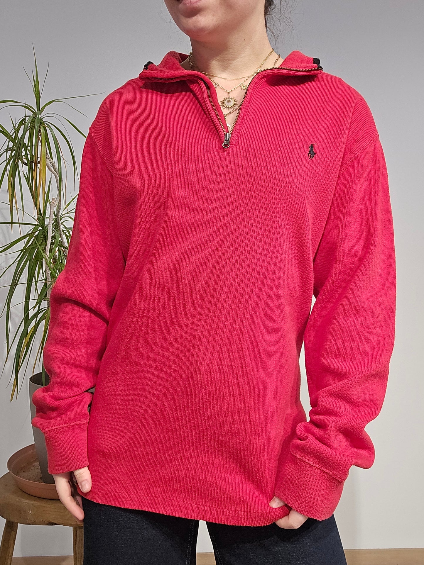Pull camionneur en coton rouge - M