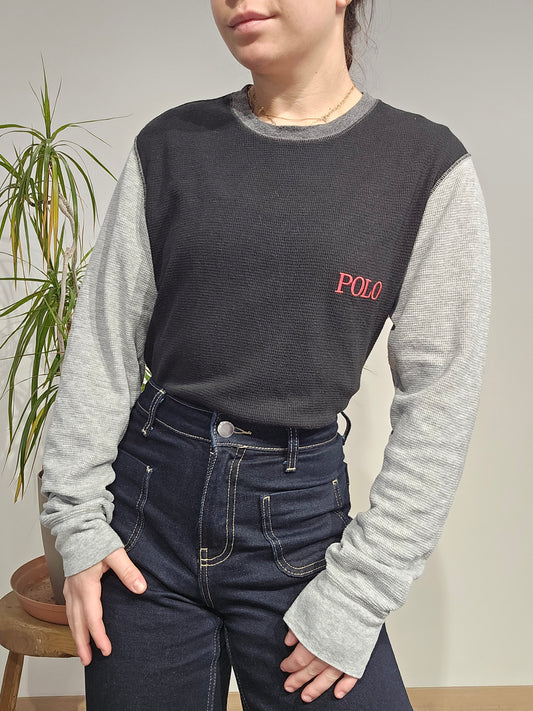 Pull léger en coton noir/gris - M