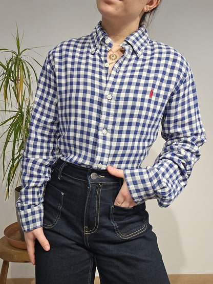 Chemise coupe Silm fit en coton vichy bleu - S