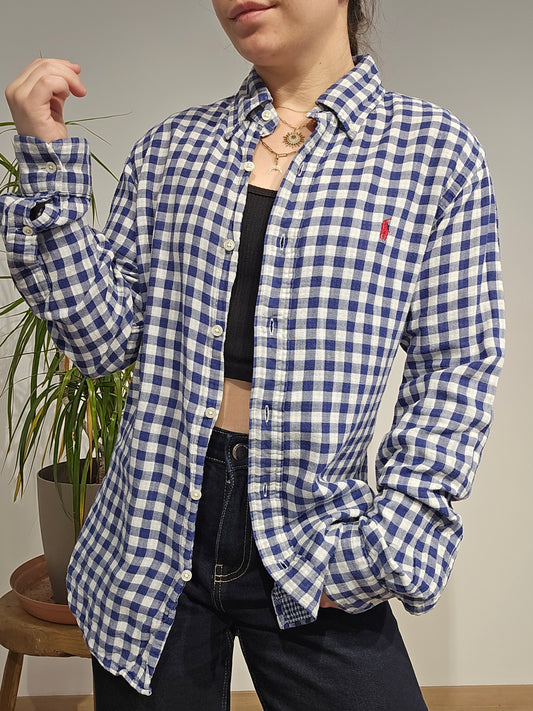Chemise coupe Silm fit en coton vichy bleu - S