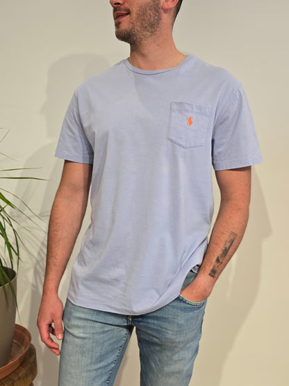Tee-shirt col rond en coton bleu ciel - L