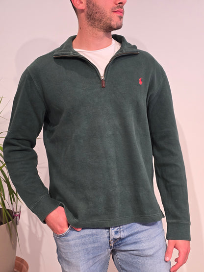 Pull camionneur en coton vert foncé - M