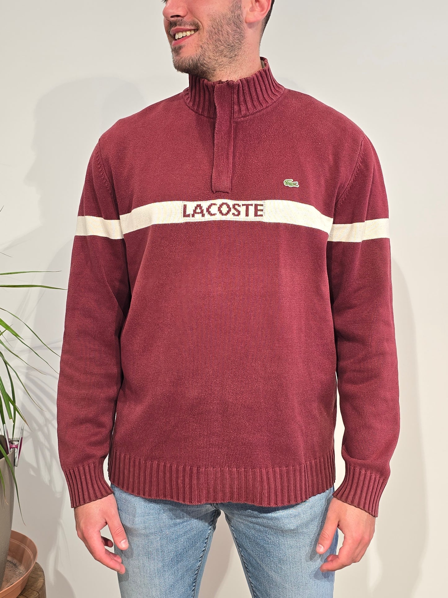 Pull camionneur en coton bordeaux vintage - XL