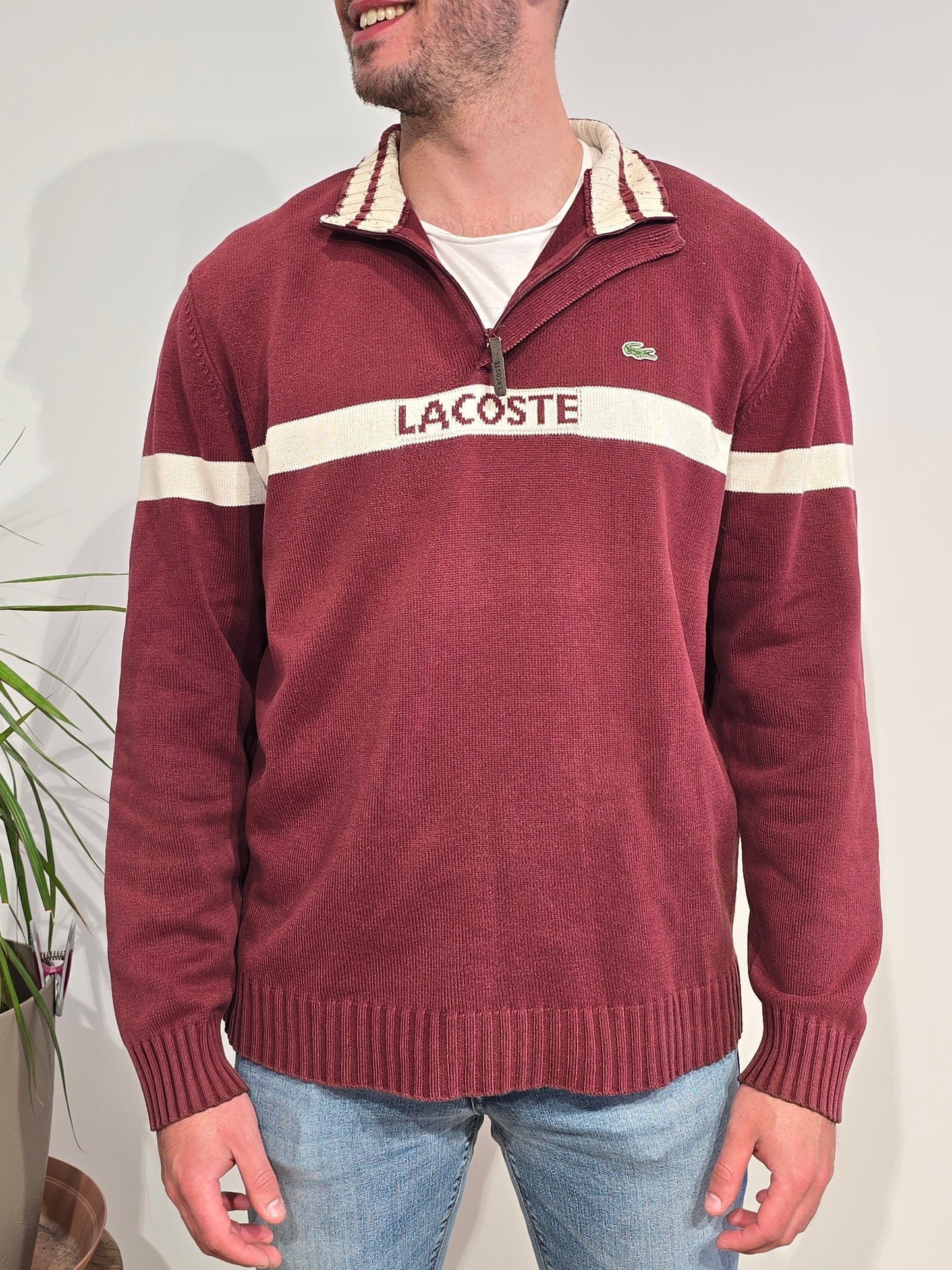 Pull camionneur en coton bordeaux vintage - XL