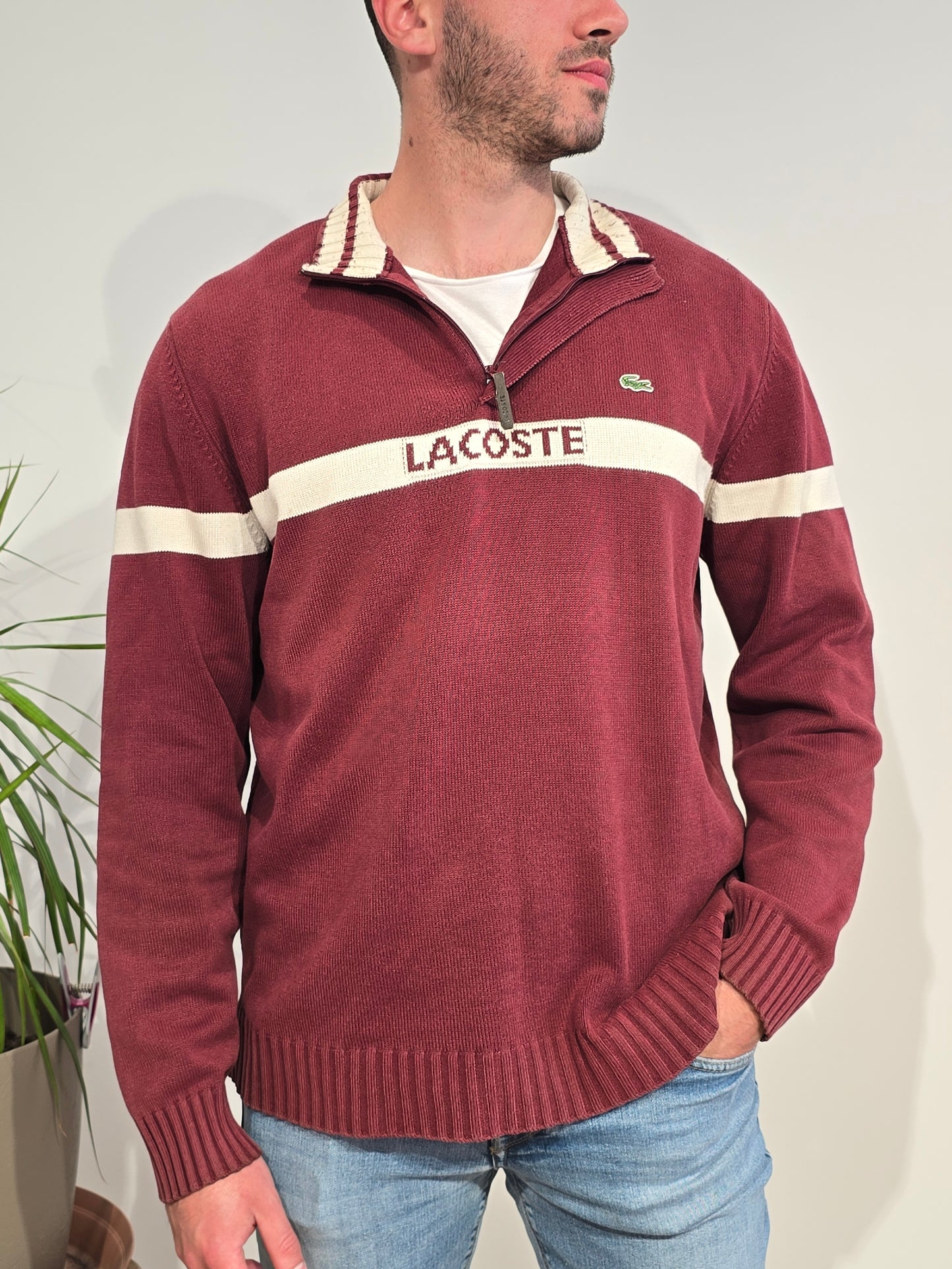 Pull camionneur en coton bordeaux vintage - XL