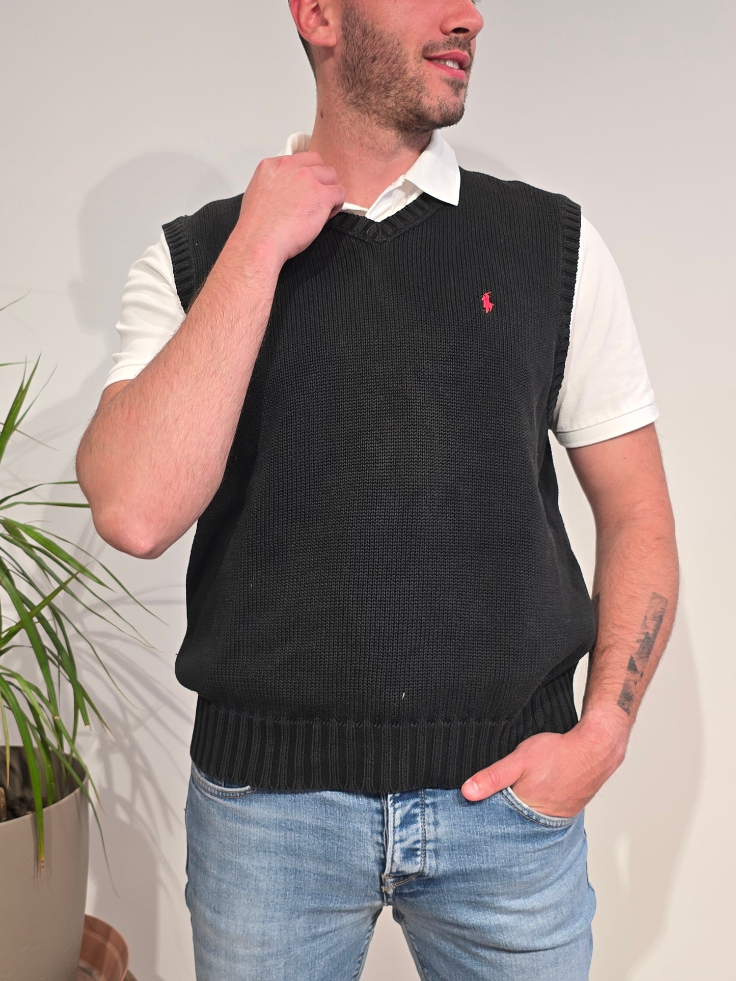Pull sans manches en coton noir - L