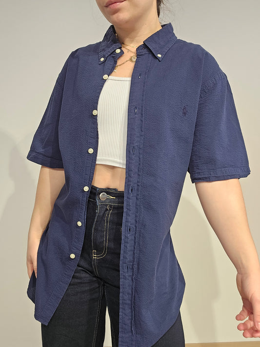 Chemise coupe silm fit en coton marine - L