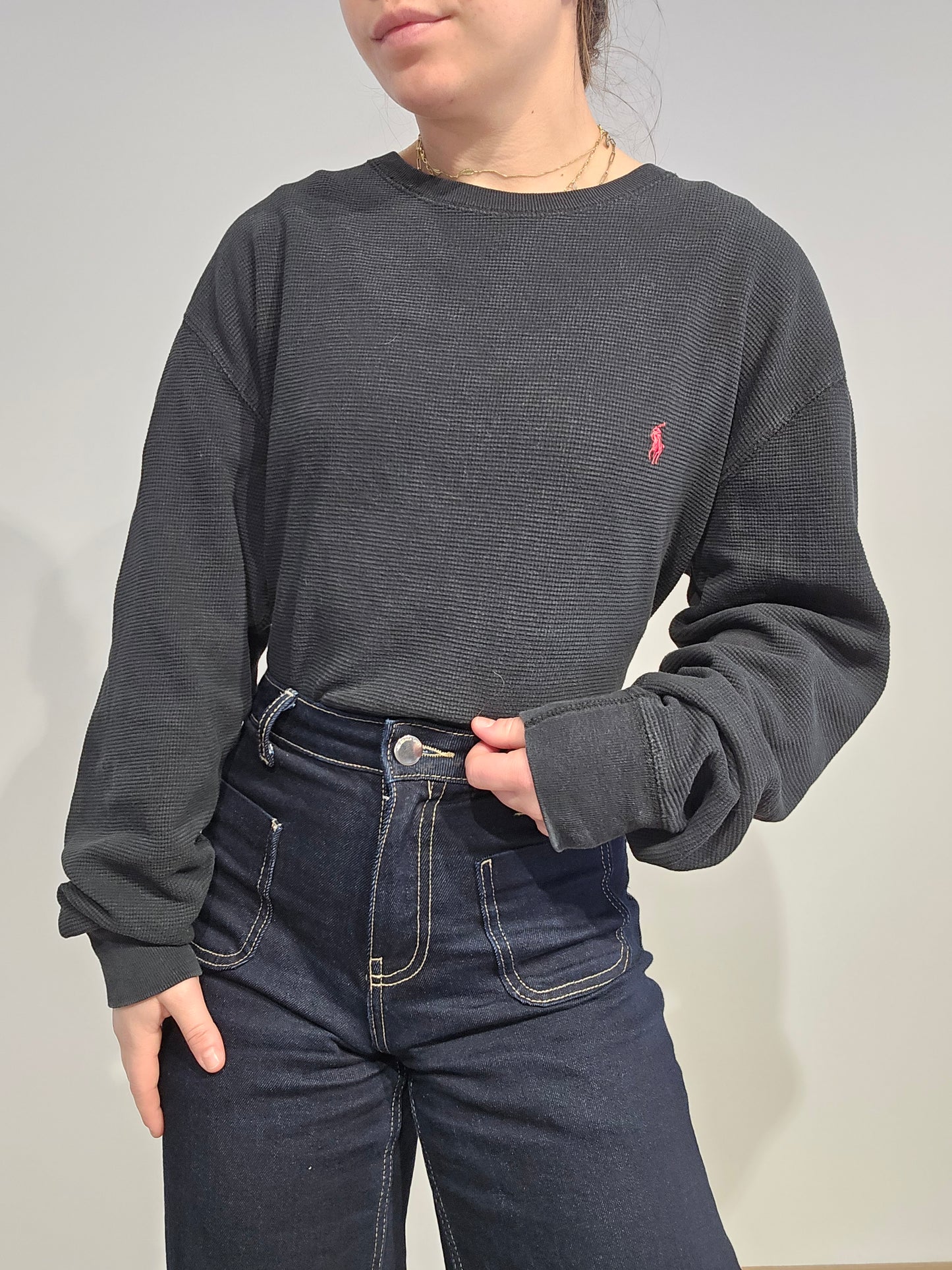 Pull léger en coton noir - XL