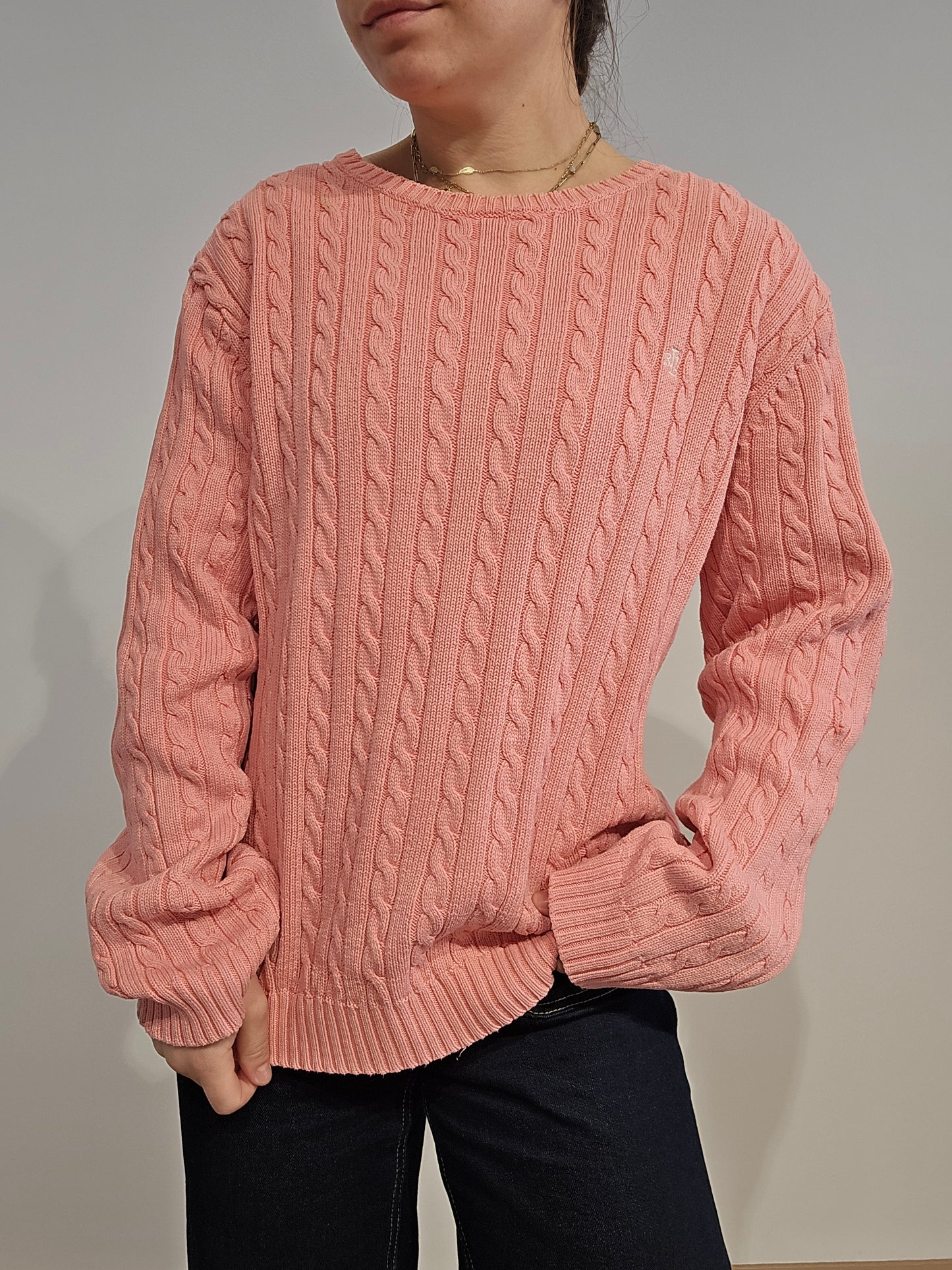 Pull en maille torsadée rose collection RLR - XL