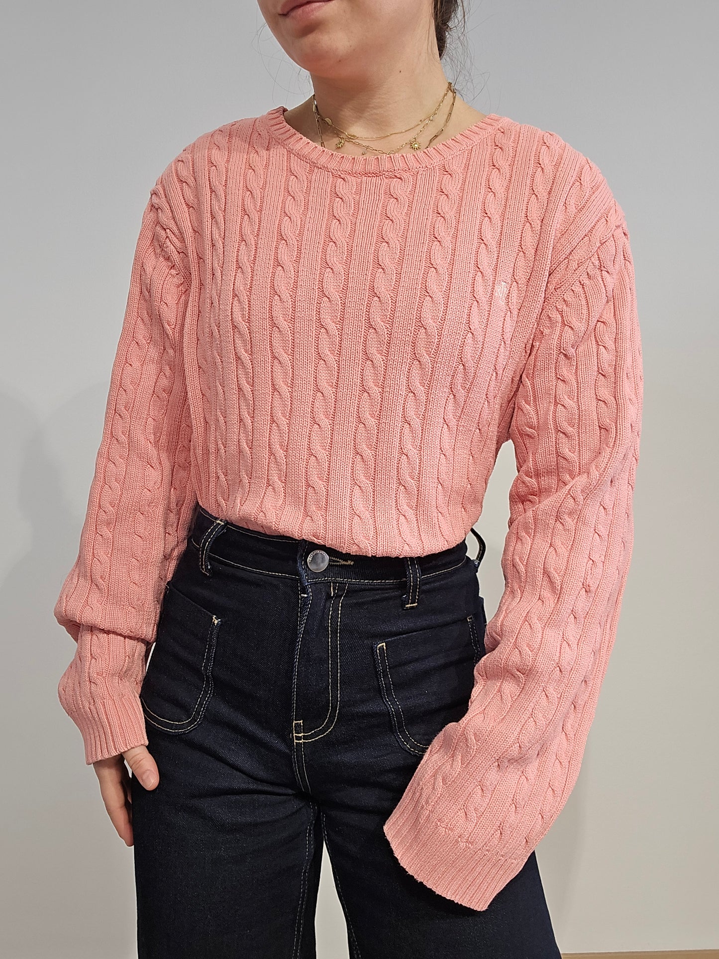 Pull en maille torsadée rose collection RLR - XL