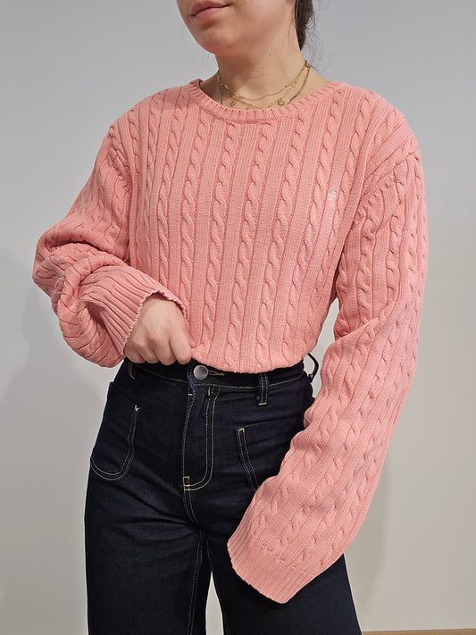 Pull en maille torsadée rose collection RLR - XL