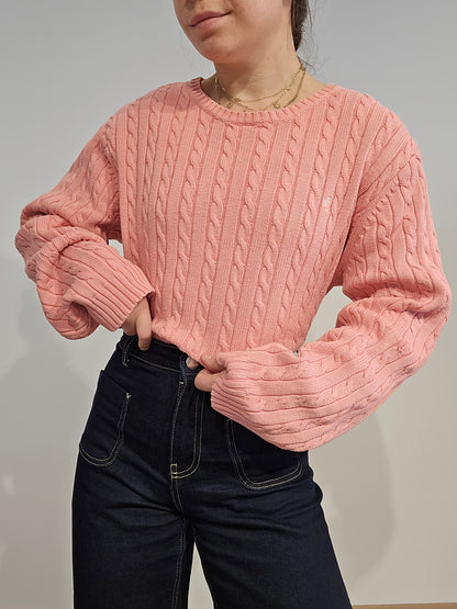 Pull en maille torsadée rose collection RLR - XL