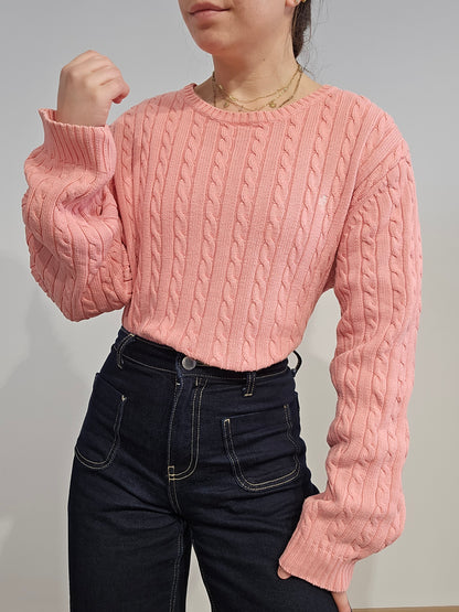 Pull en maille torsadée rose collection RLR - XL