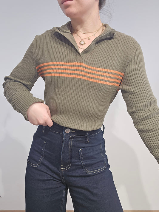 Pull camionneur en coton vert - M