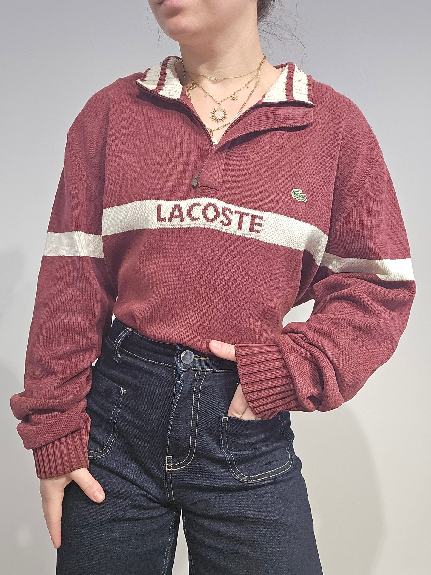 Pull camionneur en coton bordeaux vintage - XL
