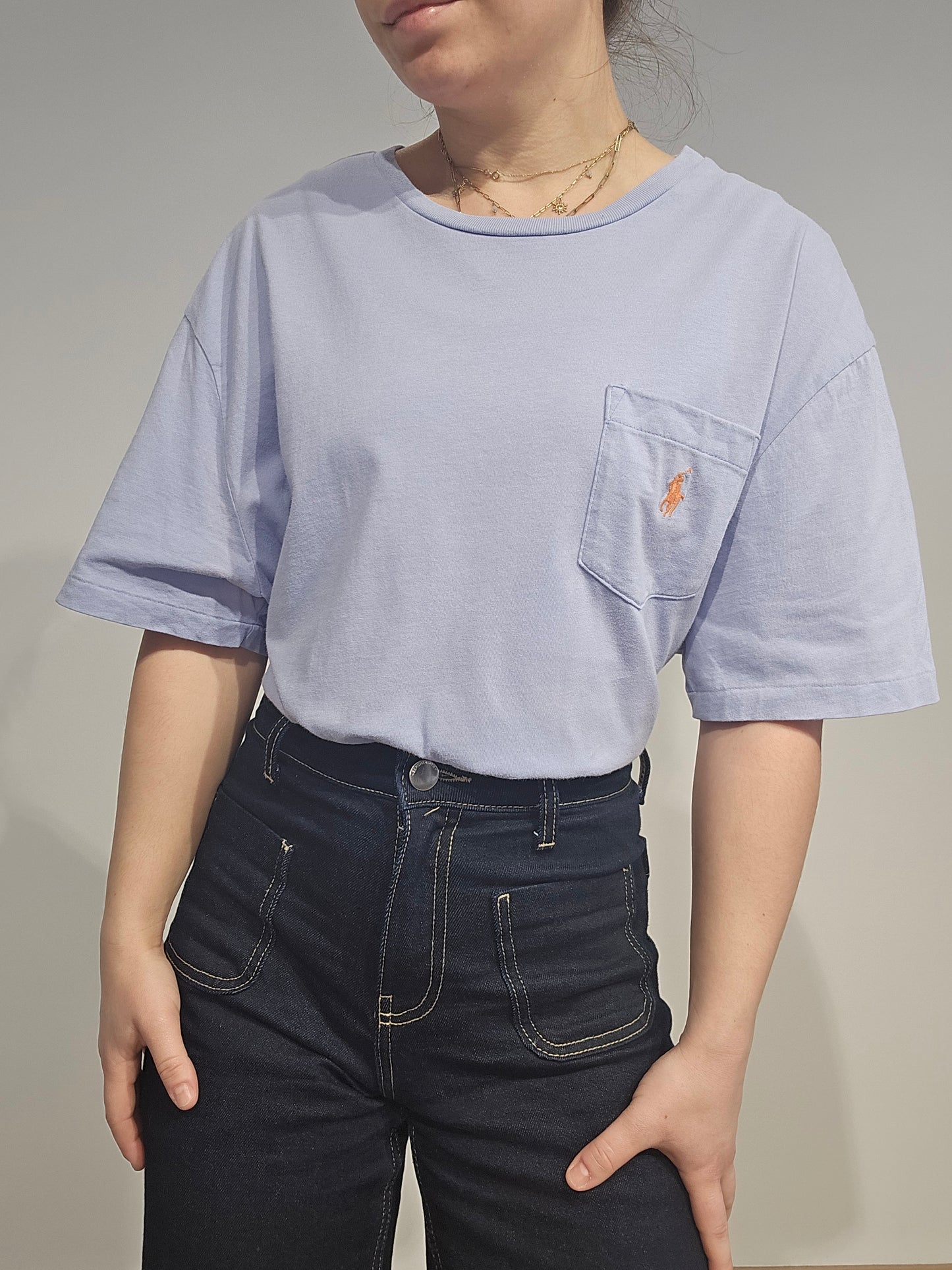 Tee-shirt col rond en coton bleu ciel - XL