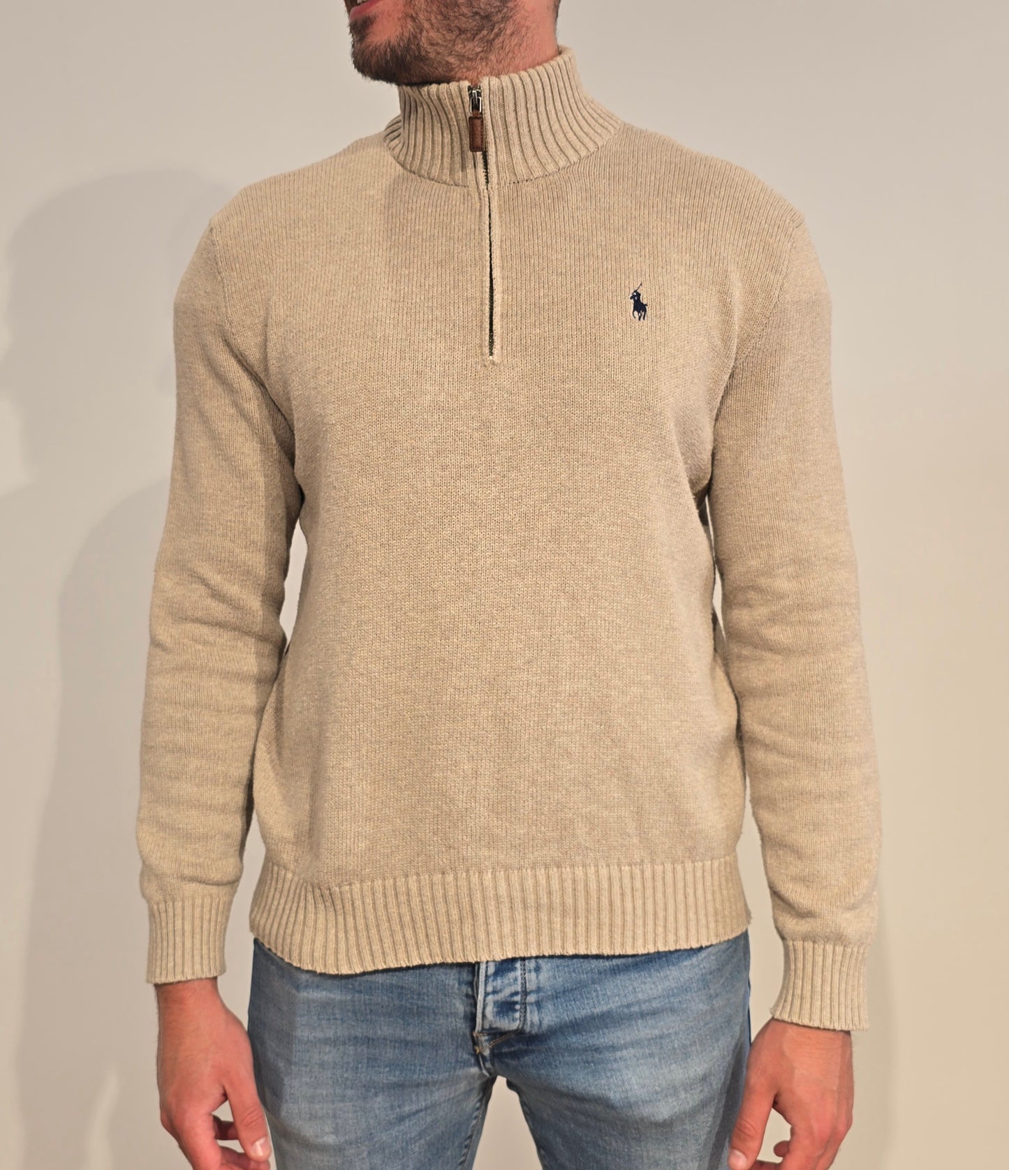 Pull camionneur Ralph Lauren en maille beige - M