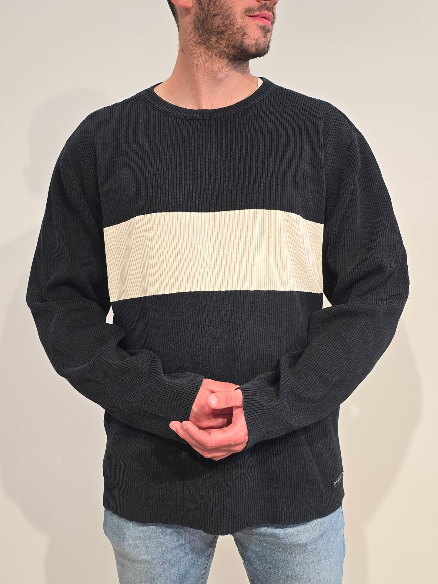 Pull en maille noir et blanc vintage - XL