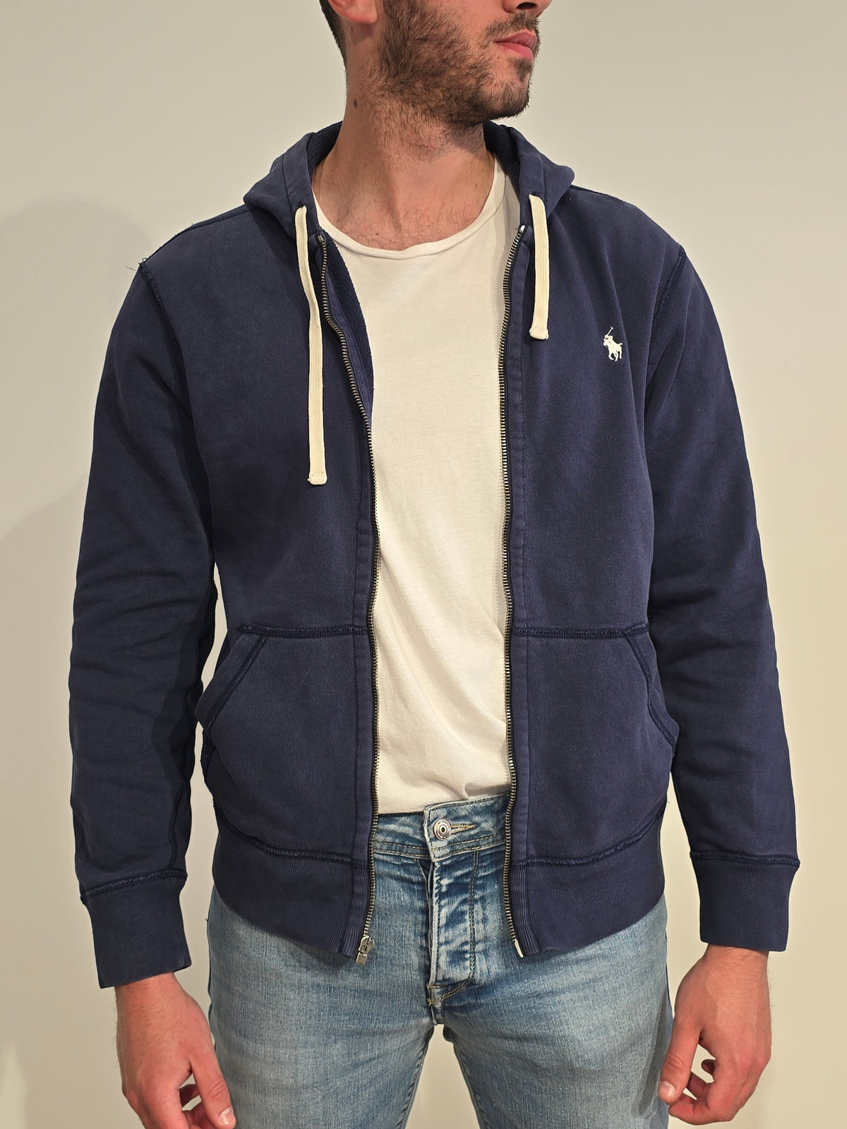 Veste à capuche en coton bleu marine - S