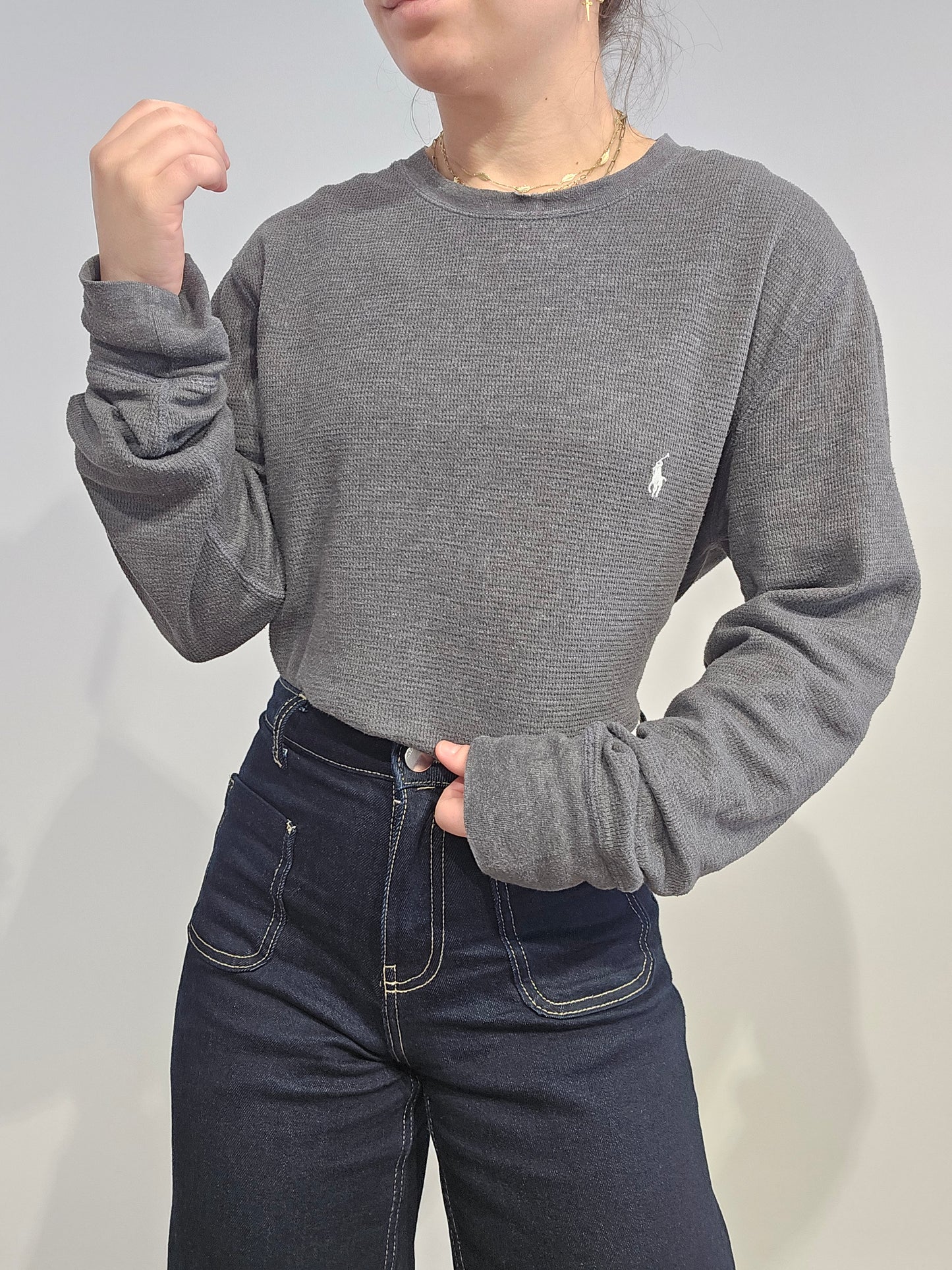 Pull léger en coton gris foncé - L