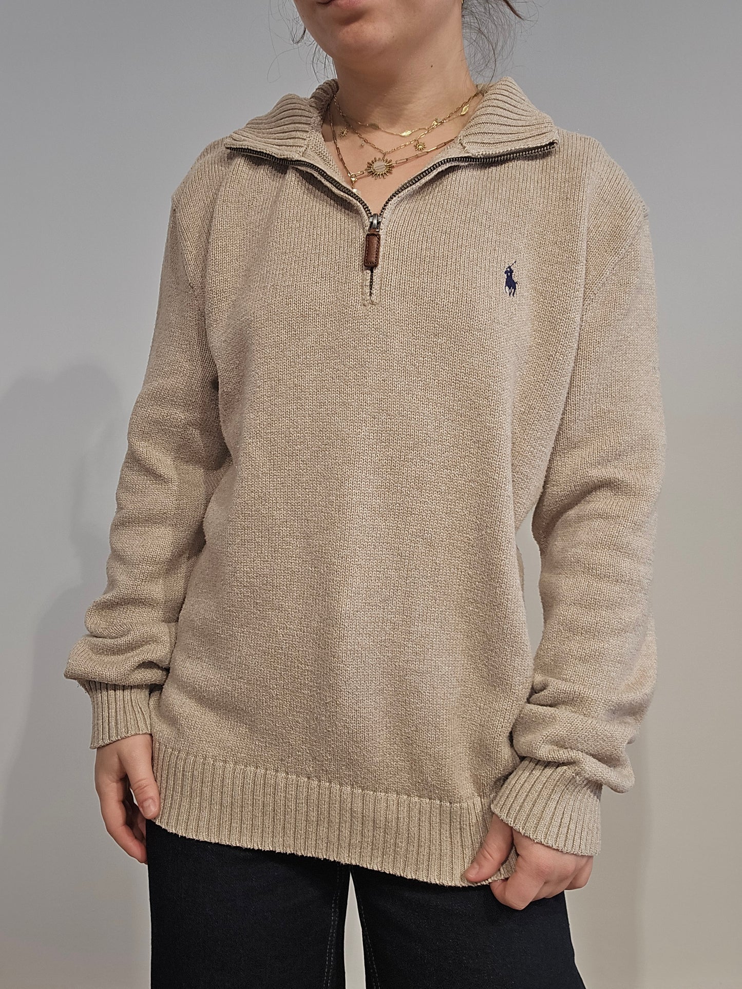 Pull camionneur Ralph Lauren en maille beige - XL