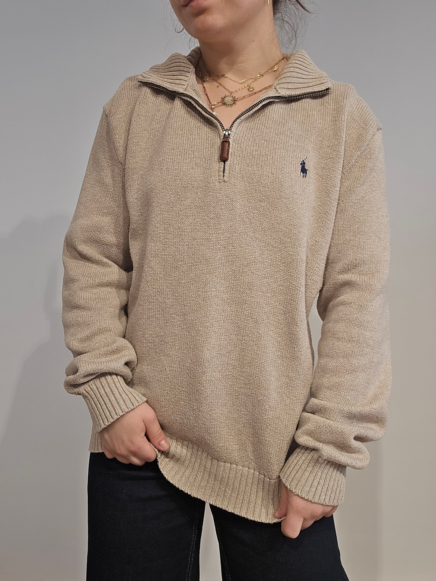 Pull camionneur Ralph Lauren en maille beige - XL