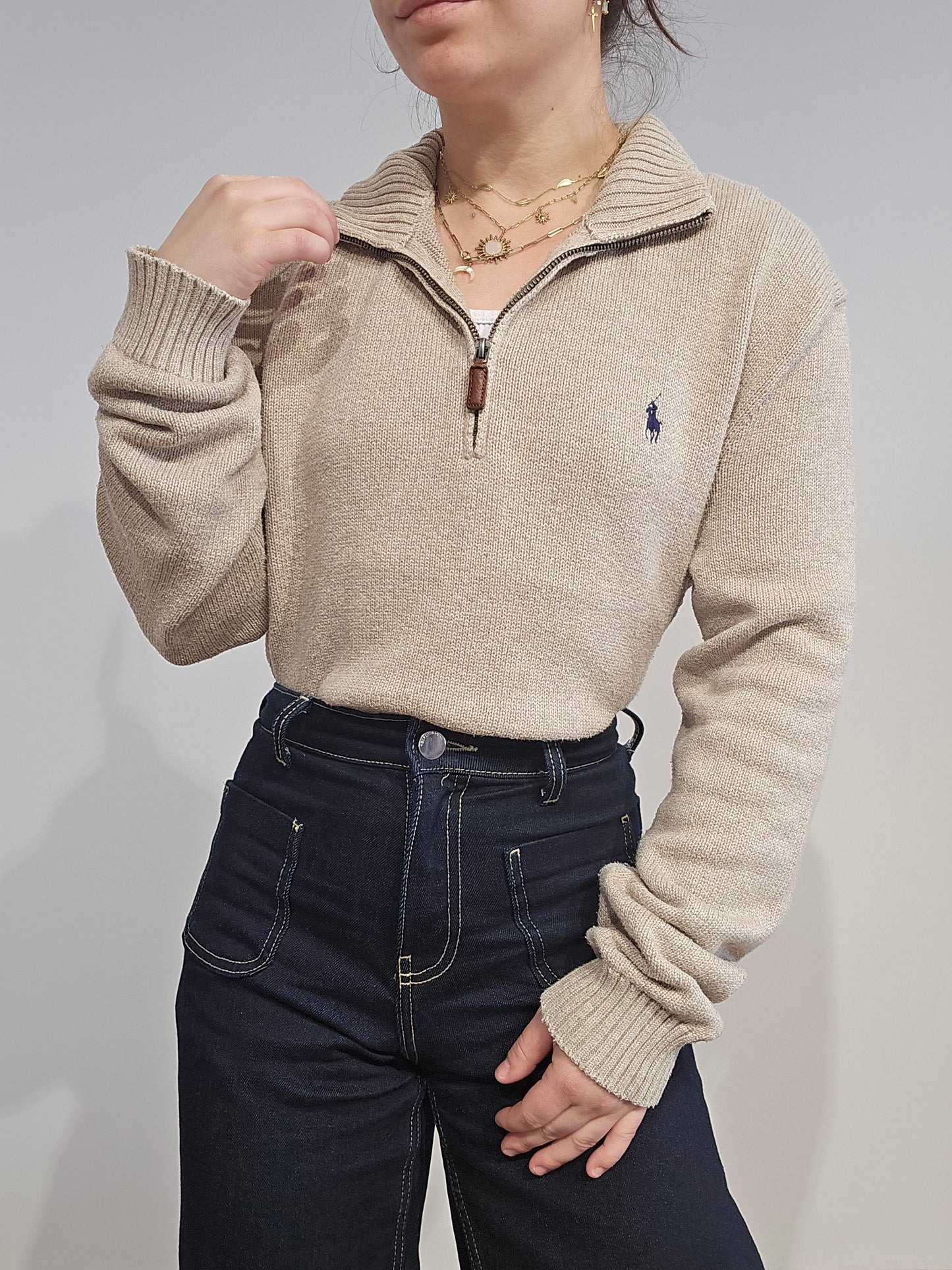 Pull camionneur Ralph Lauren en maille beige - XL