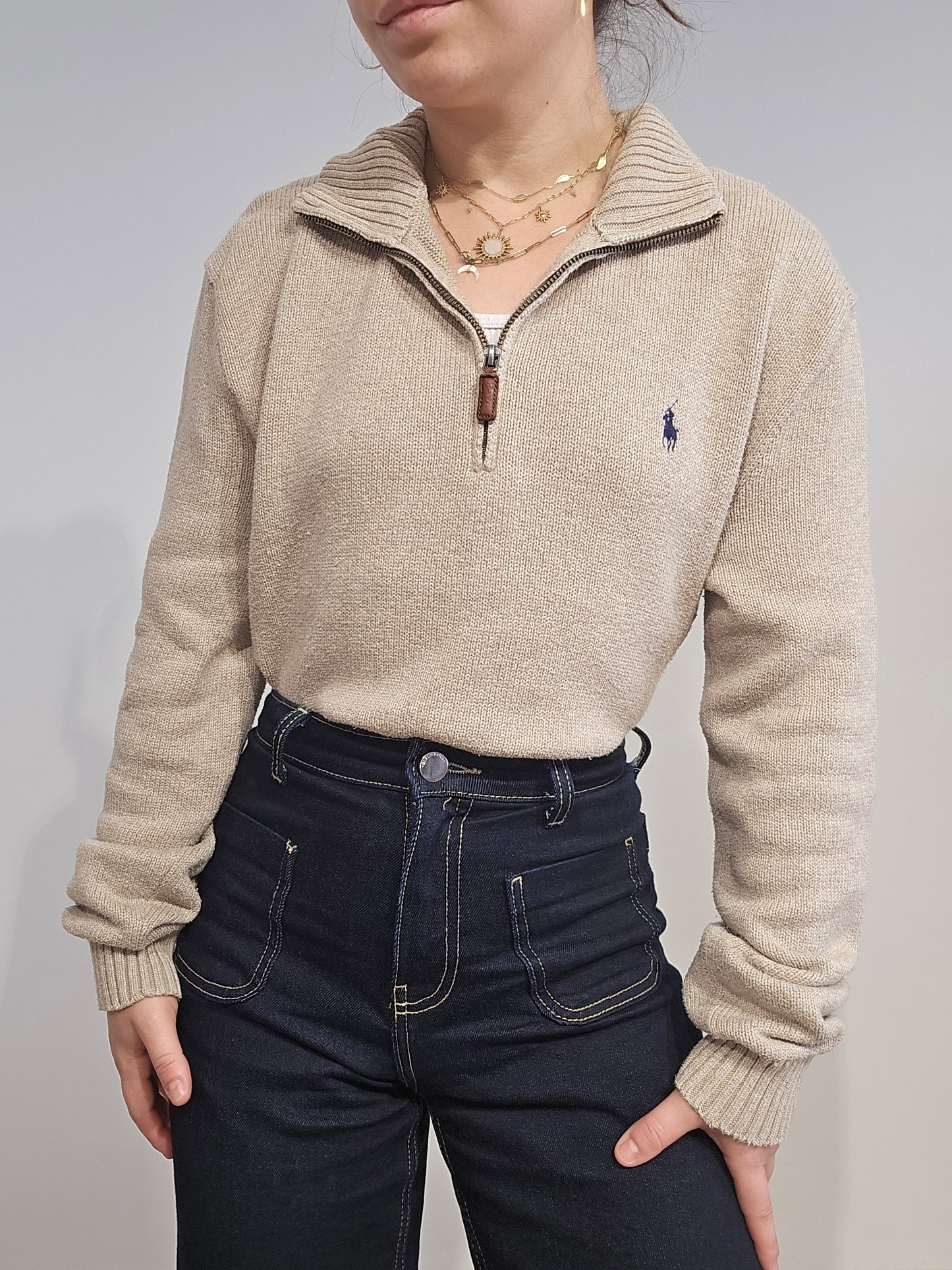 Pull camionneur Ralph Lauren en maille beige - XL