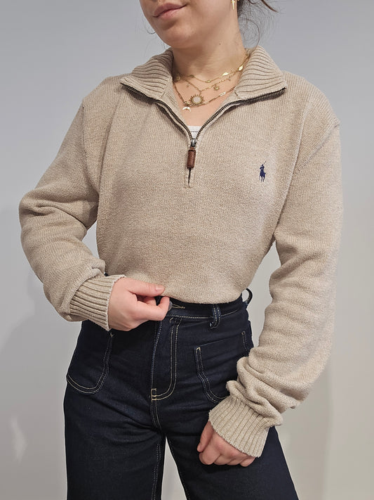 Pull camionneur Ralph Lauren en maille beige - XL