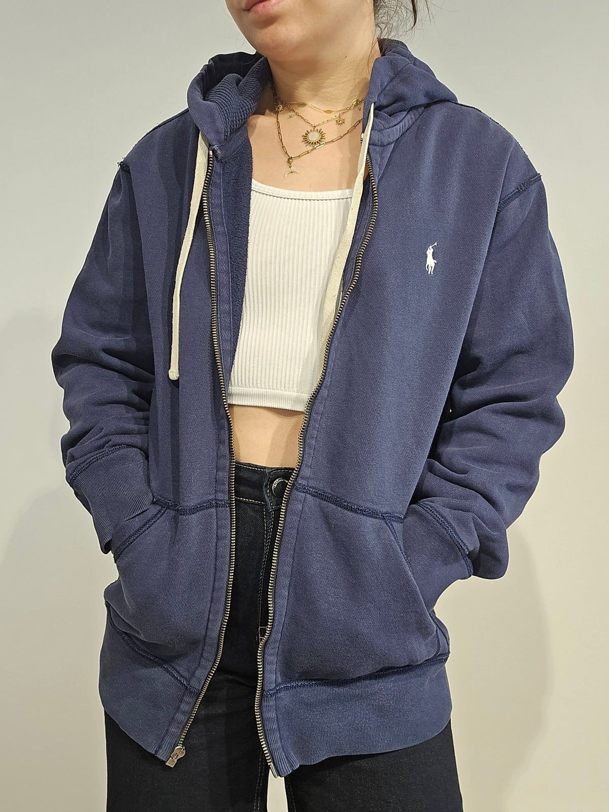 Veste à capuche en coton bleu marine - M
