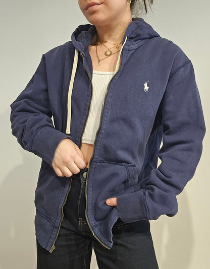 Veste à capuche en coton bleu marine - M