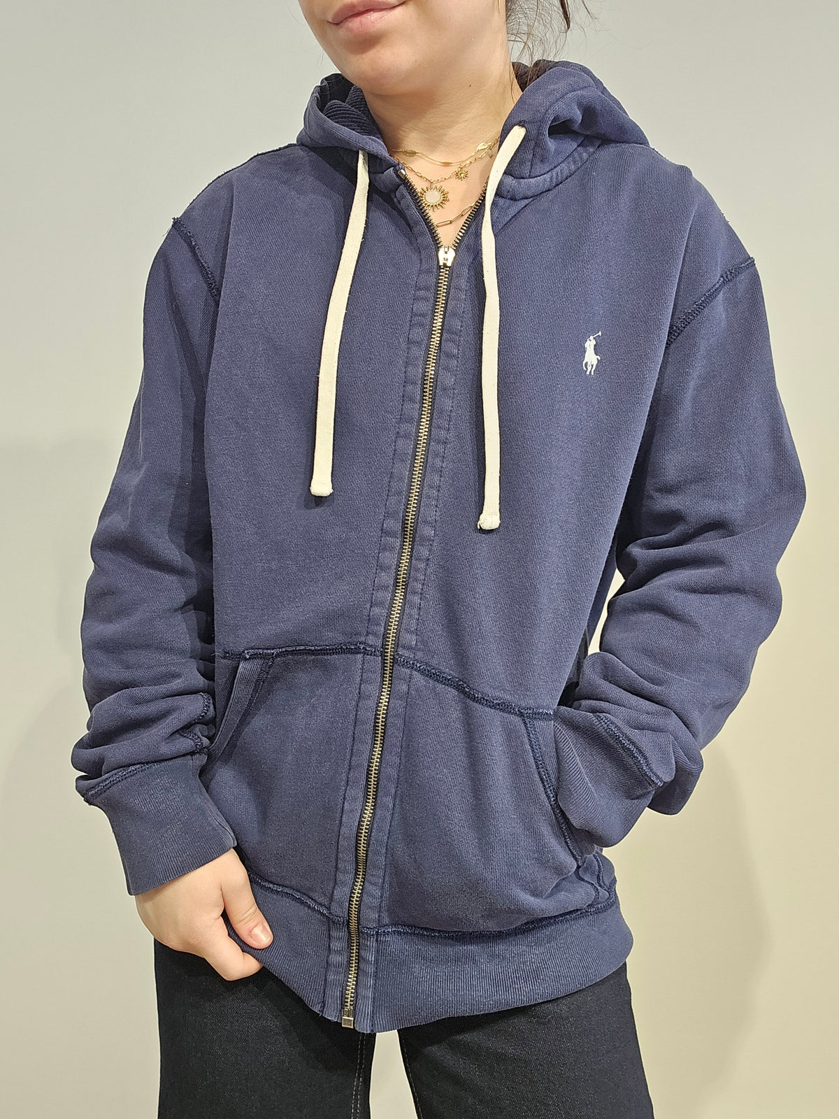 Veste à capuche en coton bleu marine - M