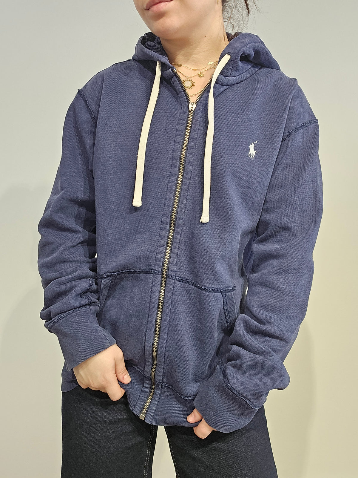 Veste à capuche en coton bleu marine - M