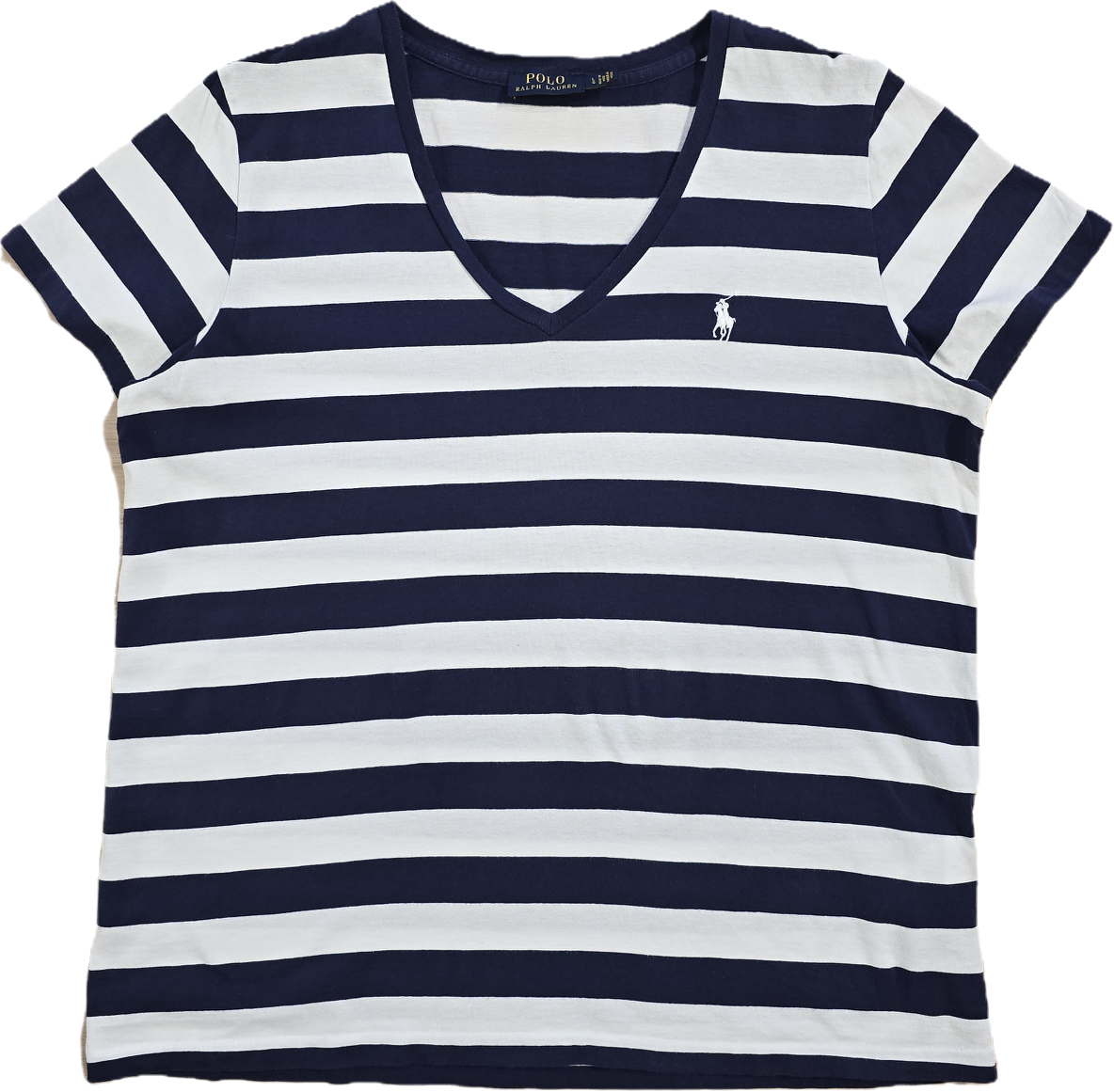 Tee-shirt col V en coton marinière - L