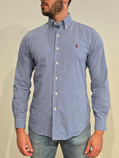 Chemise en coton à carreaux bleu - S