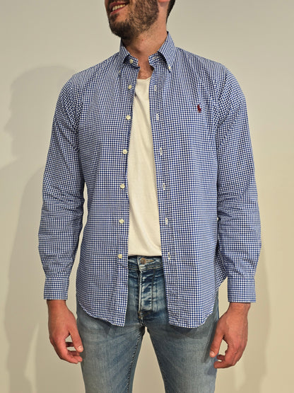 Chemise en coton à carreaux bleu - S
