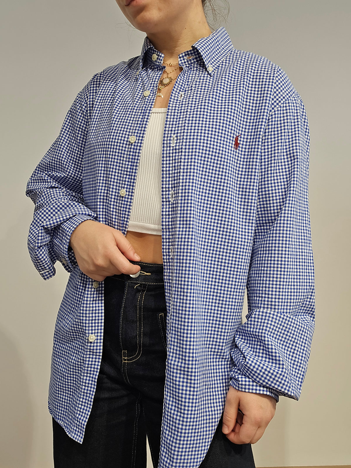 Chemise en coton à carreaux bleu - M
