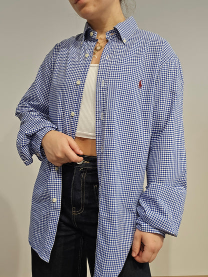 Chemise en coton à carreaux bleu - M