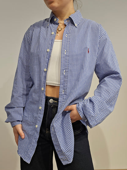 Chemise en coton à carreaux bleu - M
