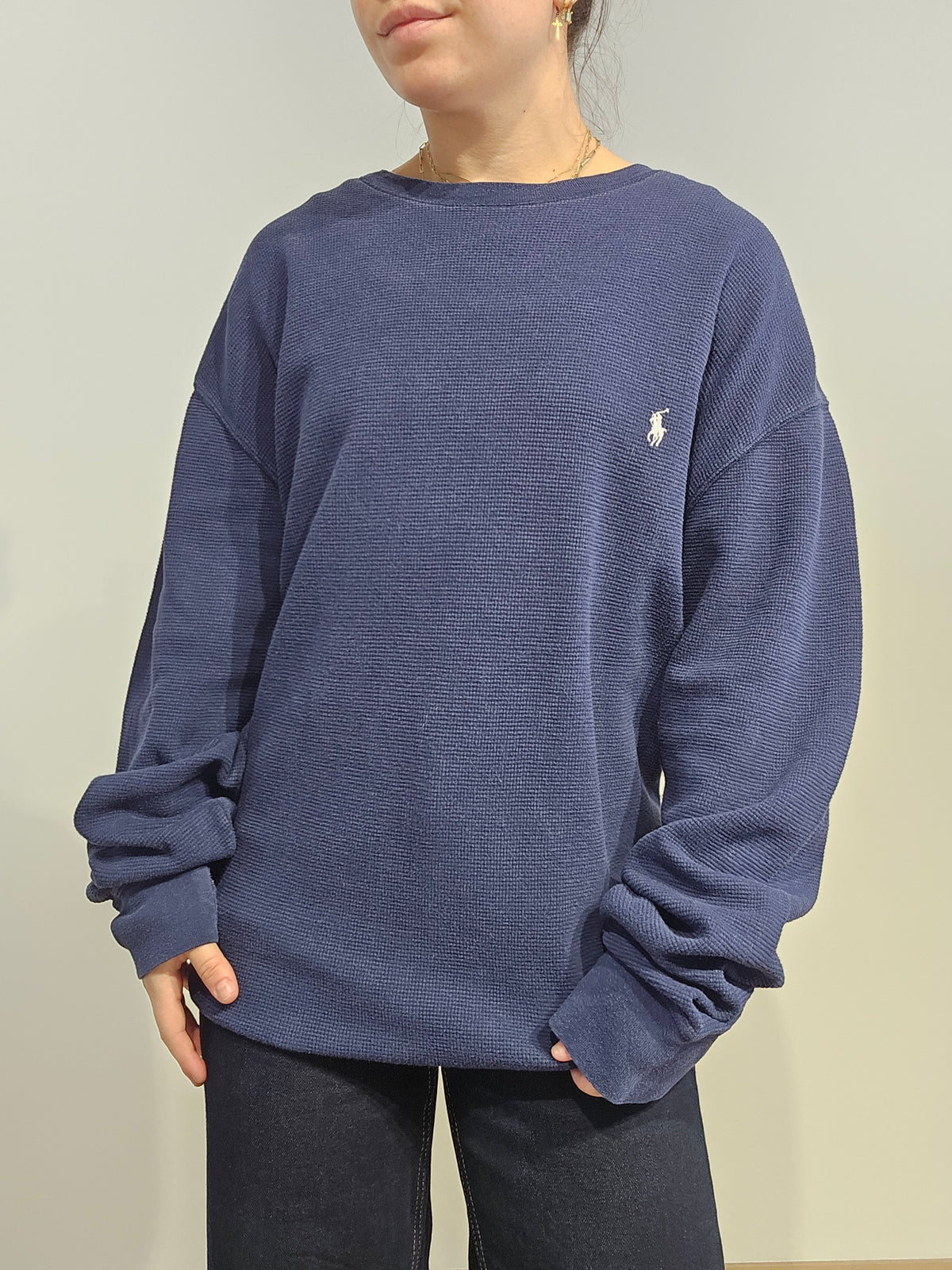 Pull léger en coton bleu marine - XXL
