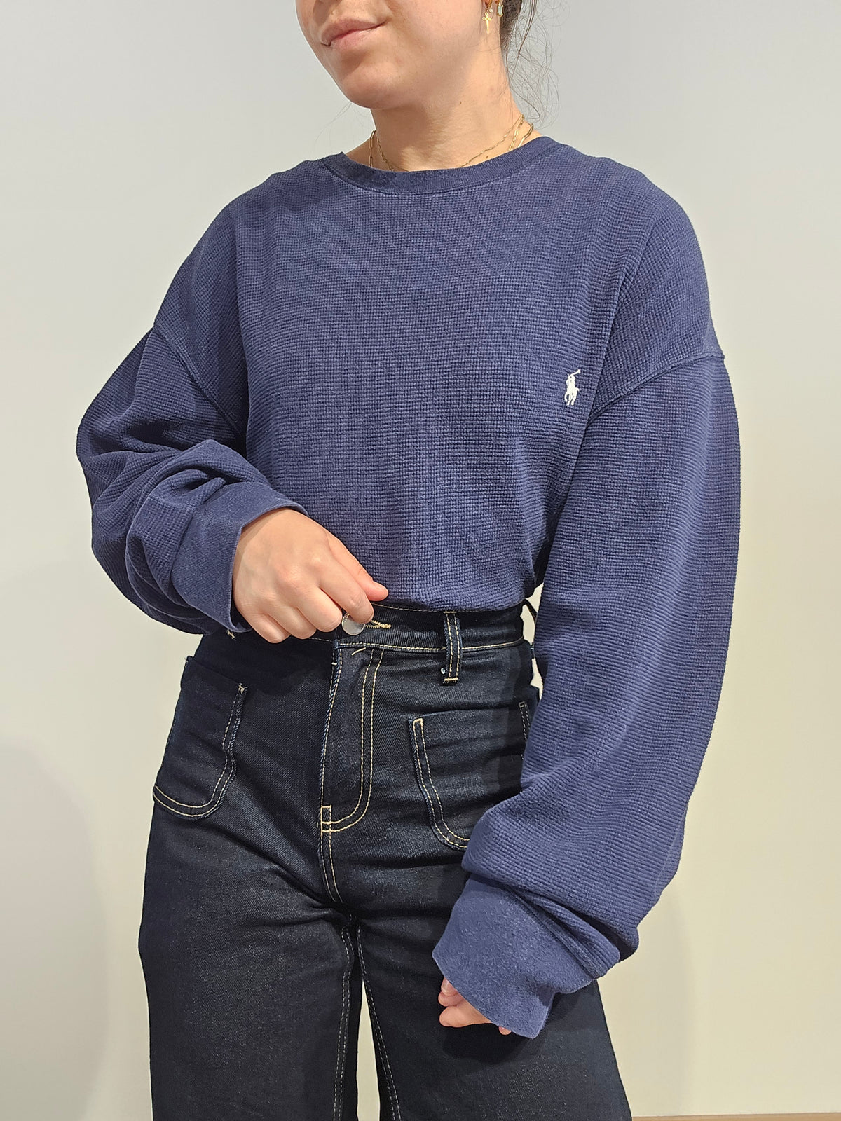 Pull léger en coton bleu marine - XXL