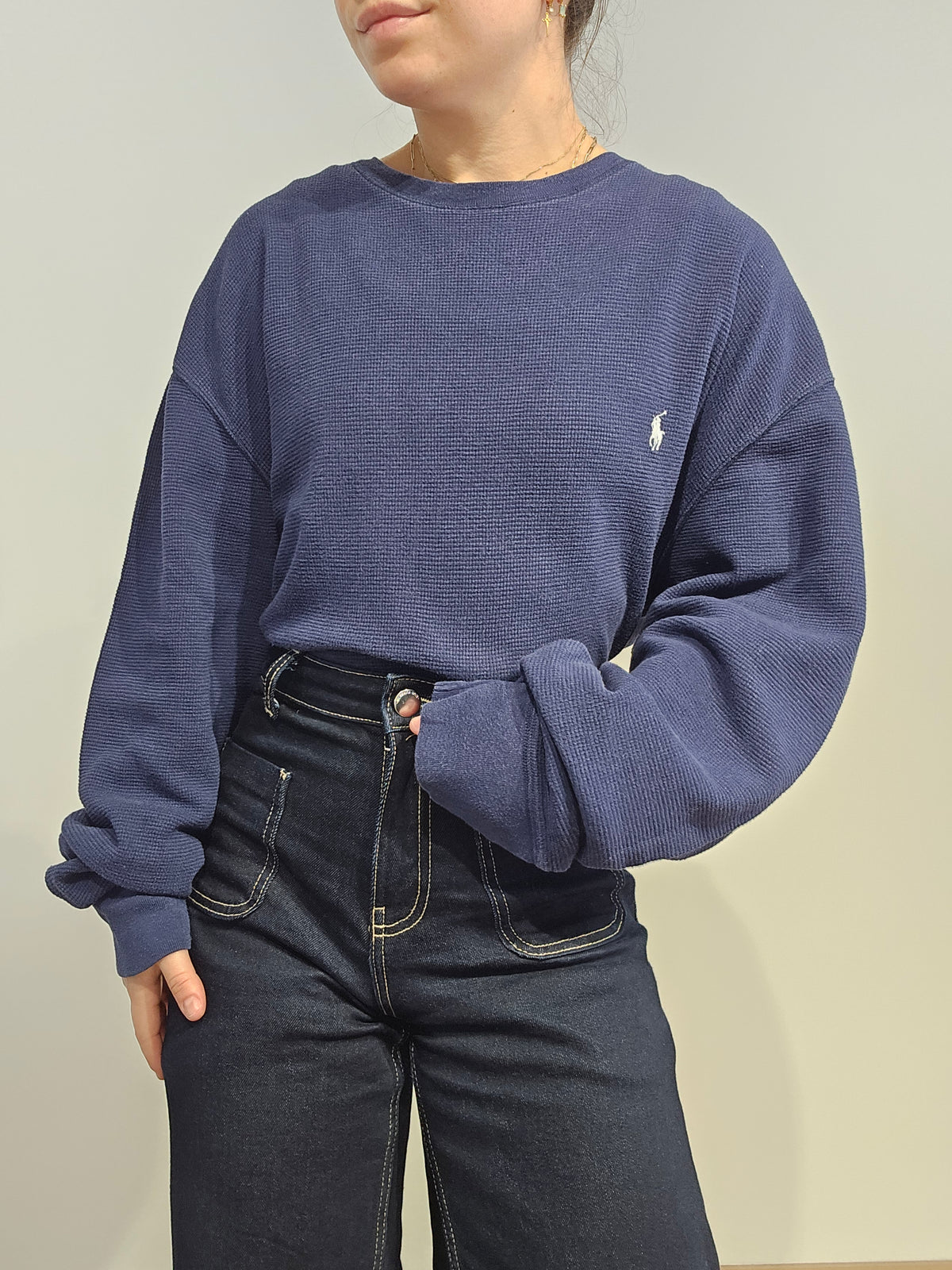 Pull léger en coton bleu marine - XXL
