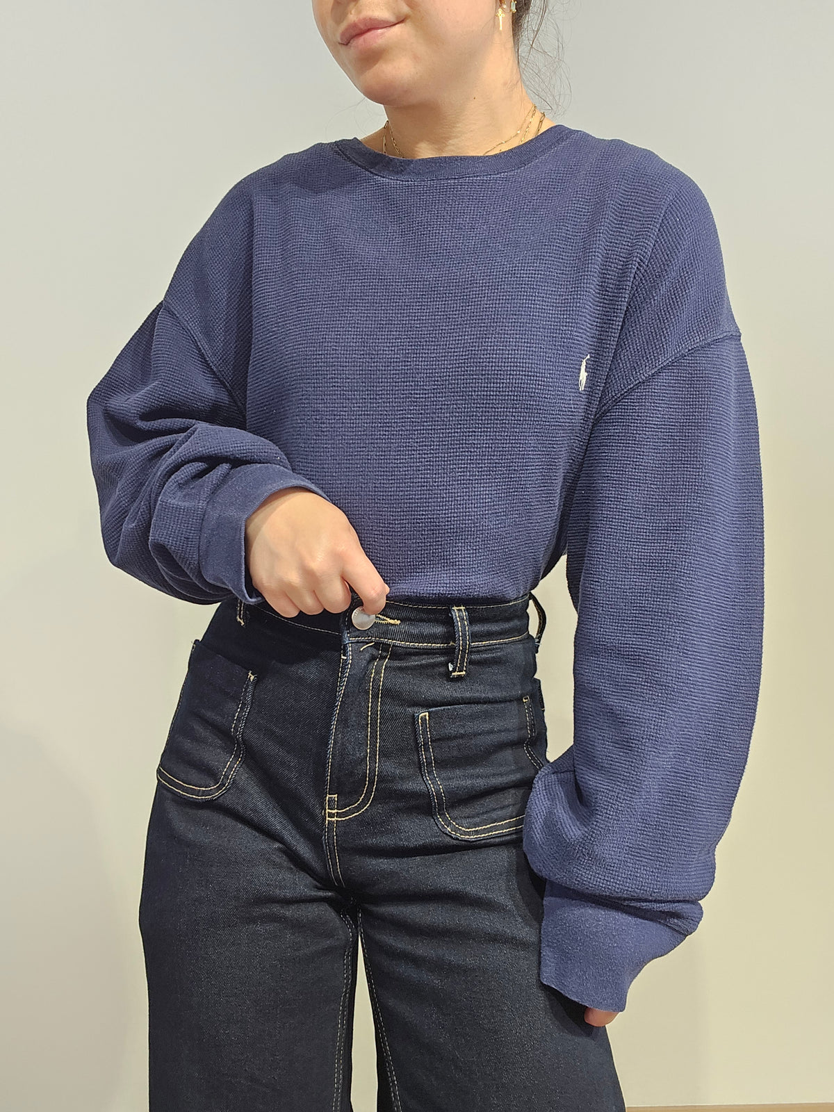Pull léger en coton bleu marine - XXL
