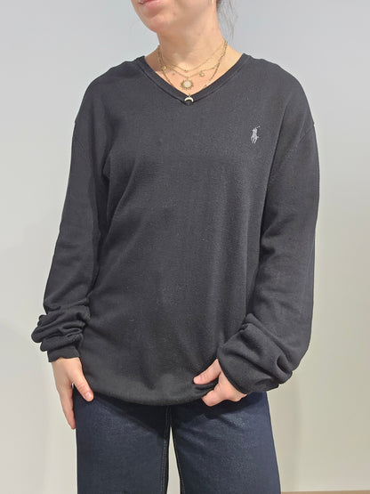 Pull col V en coton noir - XL
