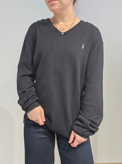 Pull col V en coton noir - XL